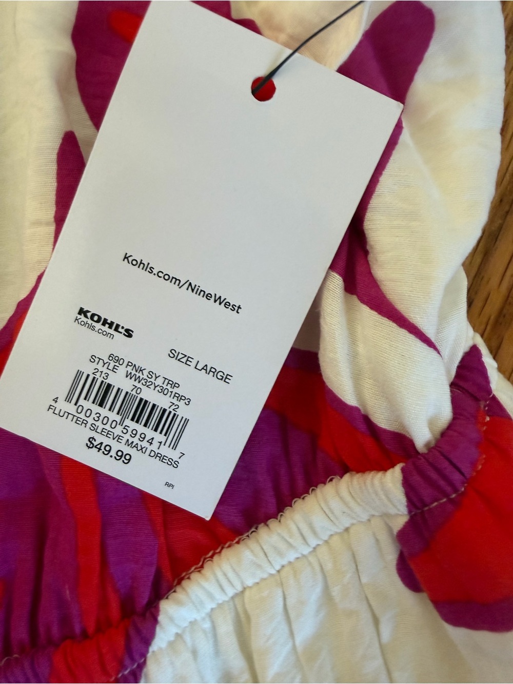 Nine West white Maxi Dress with Fuchsia Leaf Print - Picture 7 of 11